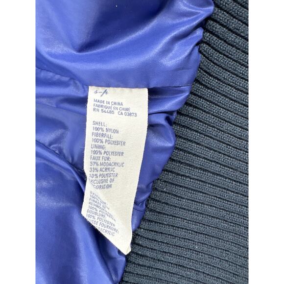 American Eagle Navy Puffer Full Zip Jacket Faux Fur Lines Sherpa Hood Size Small - Picture 6 of 9